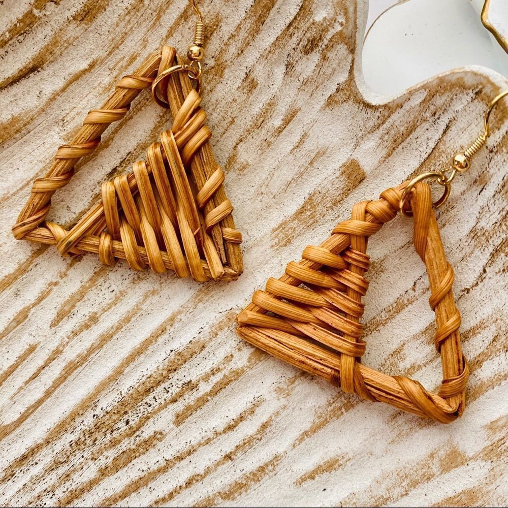 Rattan Triangle Drop Earrings NWT